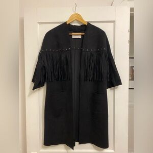 Stradivarius Black Cape with Fringe Detail